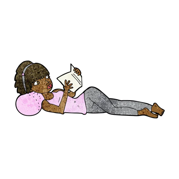 Dessin animé jolie femme lecture livre — Image vectorielle