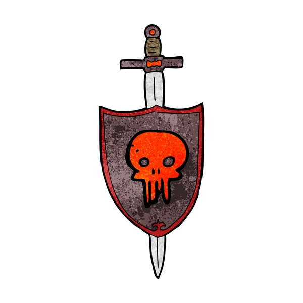 Kafatası ile karikatür heraldik kalkan — Stok Vektör