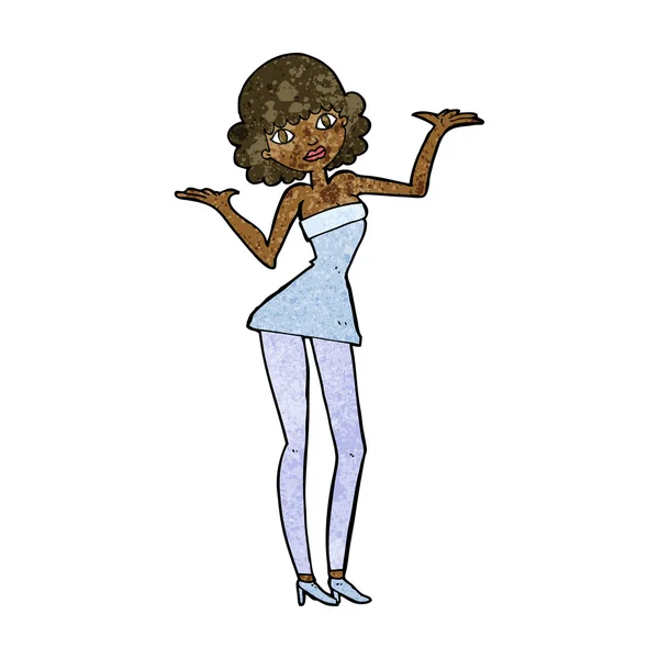 Cartoon vrouw in cocktail jurk — Stockvector