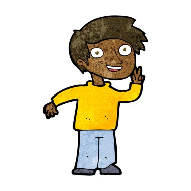 Çizgi film çocuğu fotoğraf için poz veriyor.