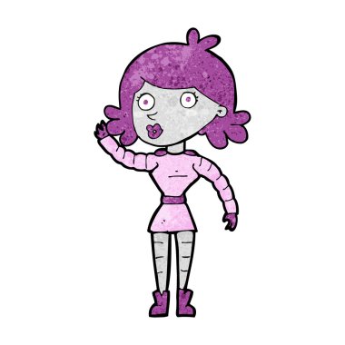 Çizgi robot kadın el sallıyor.