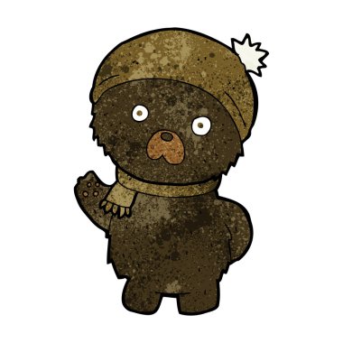 Çizgi film sevimli siyah ayı kış şapkası ve atkısı içinde