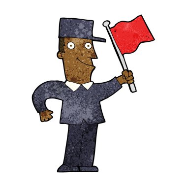 Çizgi filmci bayrak sallıyor.