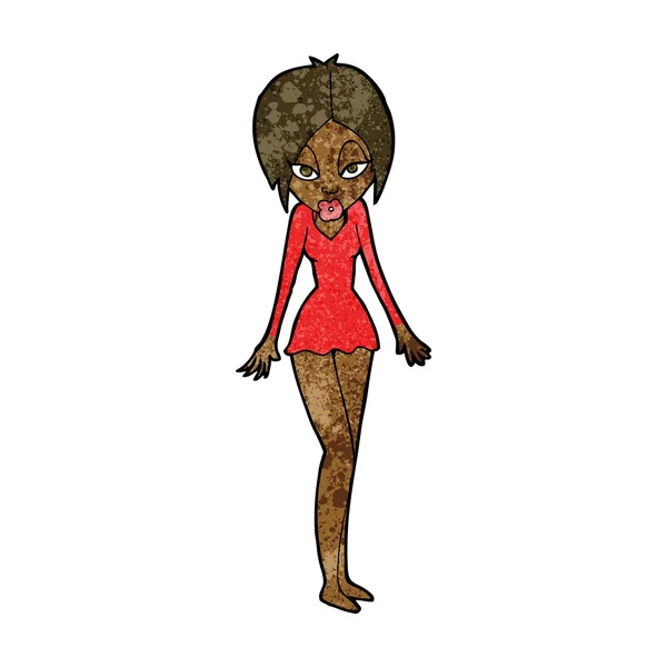 Femme dessin animé en robe courte — Image vectorielle