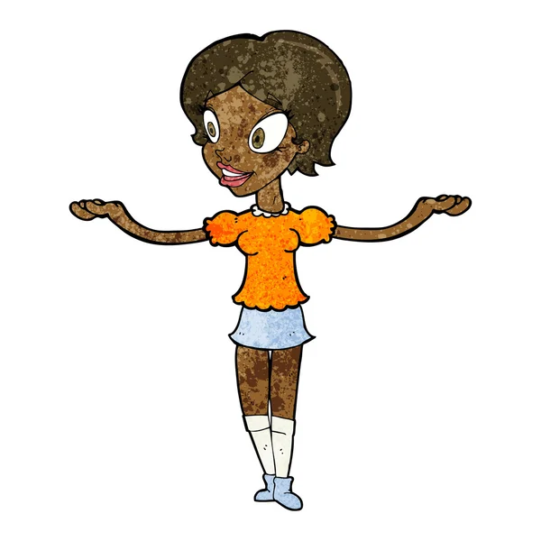 Cartoon kvinna med armar spridas brett — Stock vektor