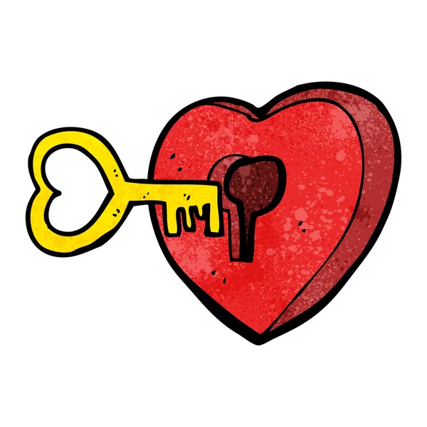 Cartoon heart with key — Stock Vector