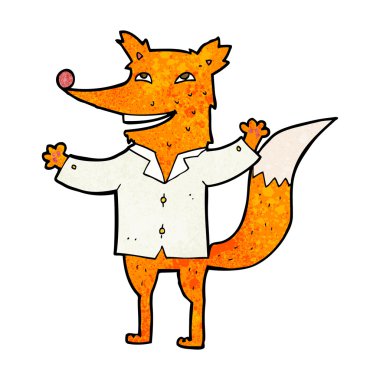 Çizgi film mutlu tilki gömleği giyiyor