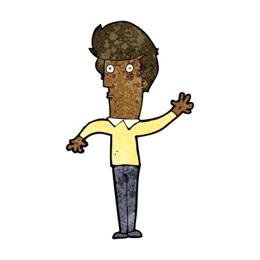 Çizgi filmdeki sinirli adam el sallıyor.