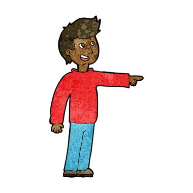 Çizgi film mutlu adam işaret ediyor ve gülüyor