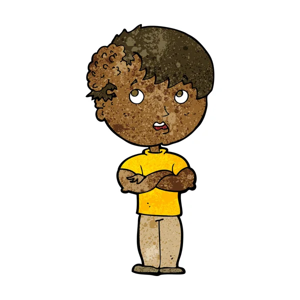Tecknad pojke med tillväxt på huvudet — Stock vektor