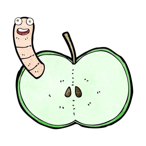 Pomme de dessin animé avec ver — Image vectorielle