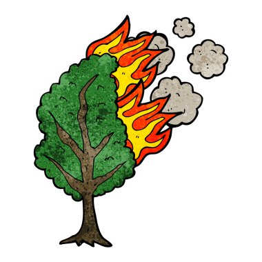karikatür yanan ağaç