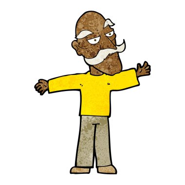 Çizgi film ihtiyarı kollarını açıyor.