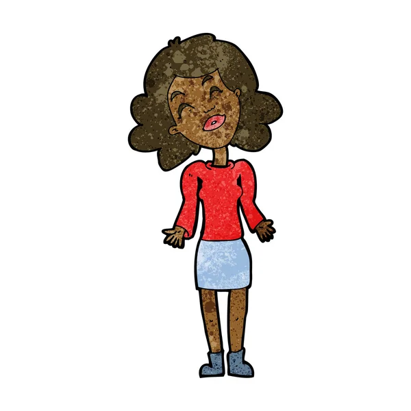 Cartoon vrouw shrugging schouders — Stockvector