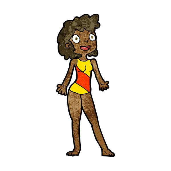 Cartoon vrouw in zwemmen kostuum — Stockvector