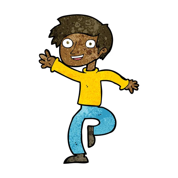 Cartone animato eccitato ragazzo danza — Vettoriale Stock