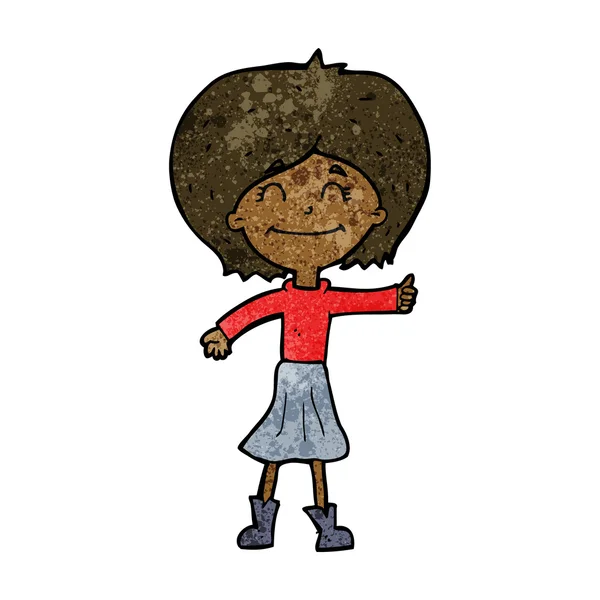 Καρτούν ευτυχισμένη κοπέλα δίνοντας αντίχειρες μέχρι σύμβολο — Διανυσματικό Αρχείο