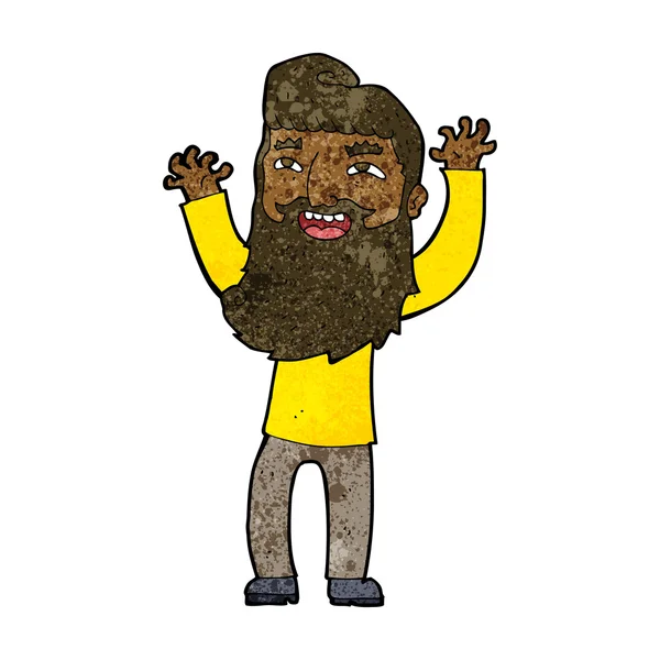 Dibujos animados hombre barbudo feliz agitando brazos — Vector de stock