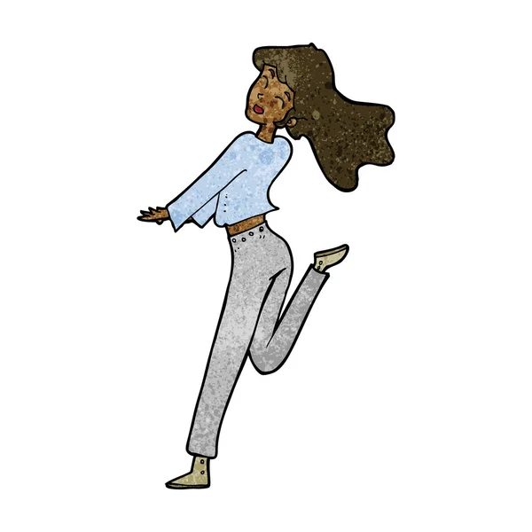 Karikatur glückliches Mädchen kickt Bein aus — Stockvektor