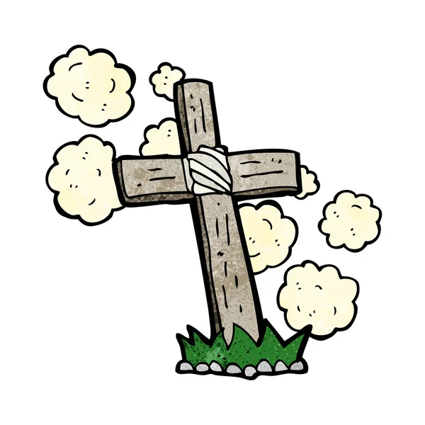 Cartoon wooden cross grave — Stock Vector