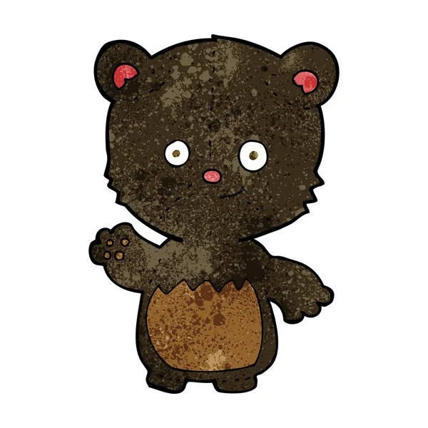 Desenho animado pequeno urso preto acenando —  Vetores de Stock