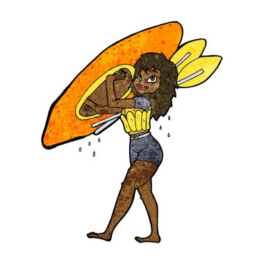 Kano taşıyan karikatür kadın.