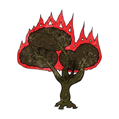 karikatür yanan ağaç