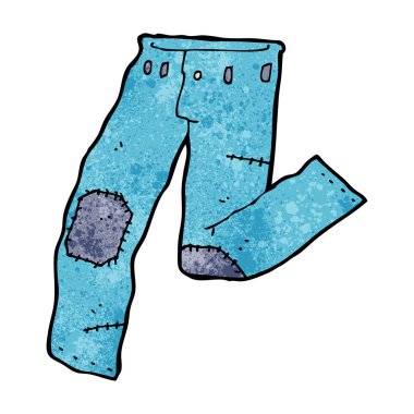 Çizgi film yamalı eski kot pantolon