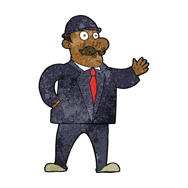 Hombre de negocios sensato de dibujos animados en sombrero de jugador de bolos — Vector de stock