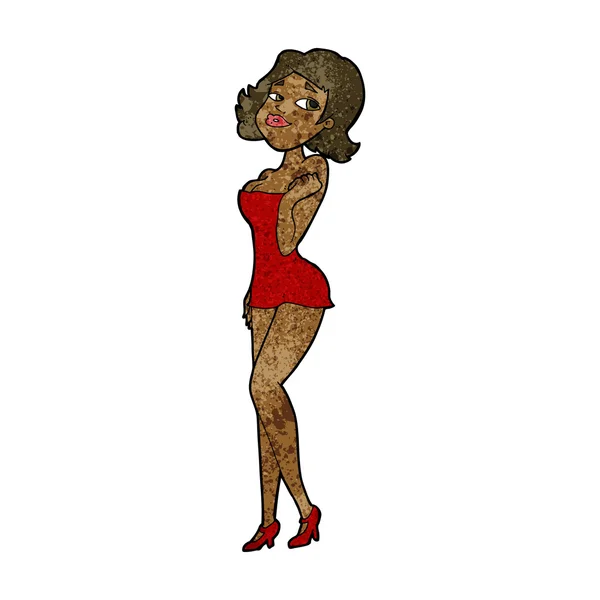 Ελκυστική γυναίκα κινουμένων σχεδίων στο κοντό φόρεμα — Διανυσματικό Αρχείο