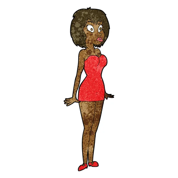 Dessin animé femme surprise en robe courte — Image vectorielle