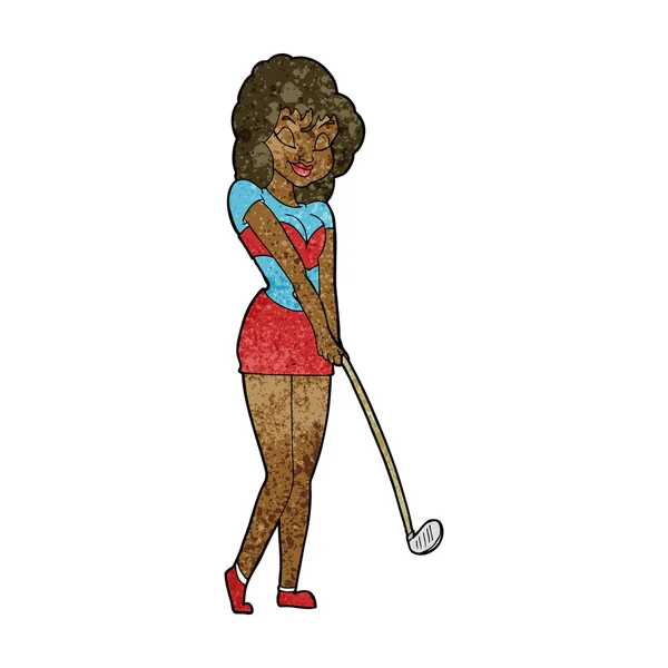 Mulher dos desenhos animados jogando golfe — Vetor de Stock