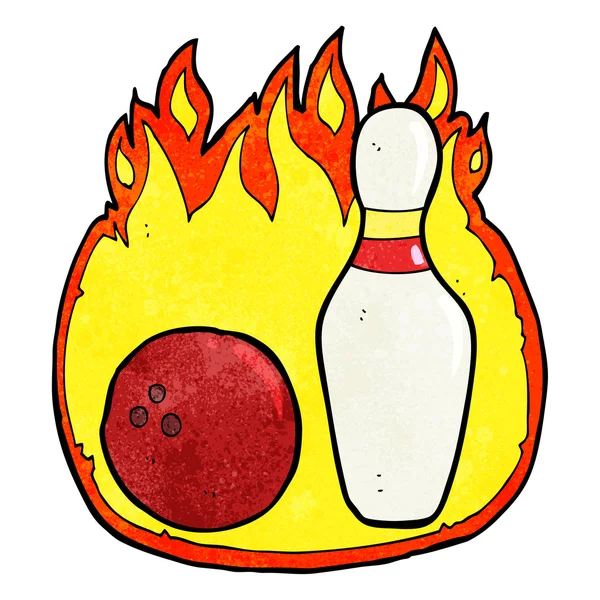 Símbolo de desenho animado de boliche de dez pinos com fogo — Vetor de Stock
