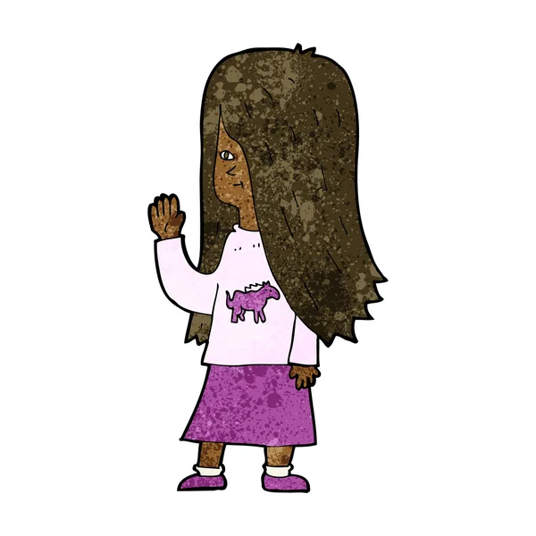 Kreslené dívka s pony shirt waving — Stockový vektor