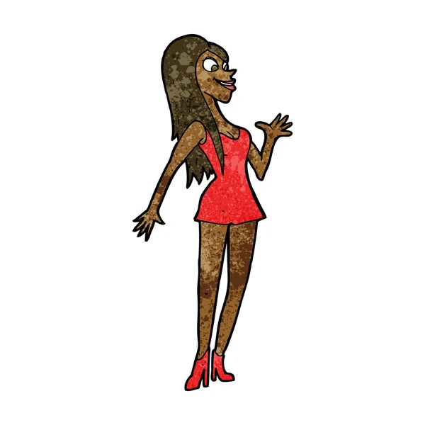 Pembe elbiseli kadın karikatür — Stok Vektör