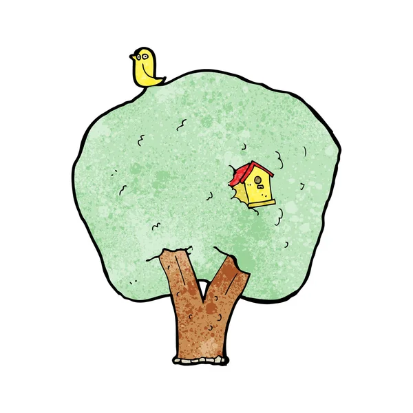 Árbol de dibujos animados con pajarera — Vector de stock