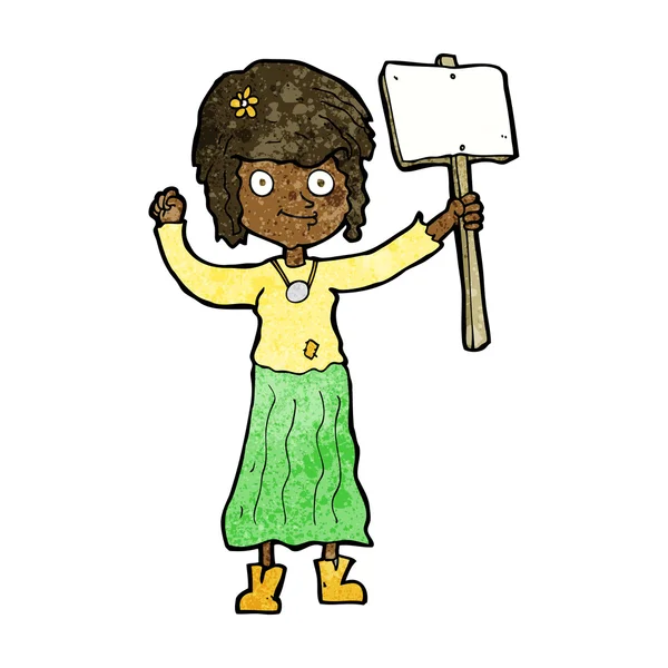 Мультяшна дівчина хіпі зі знаком протесту — стоковий вектор