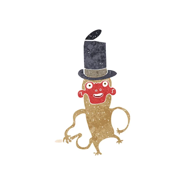 Scimmia dei cartoni animati indossa cappello a cilindro — Vettoriale Stock