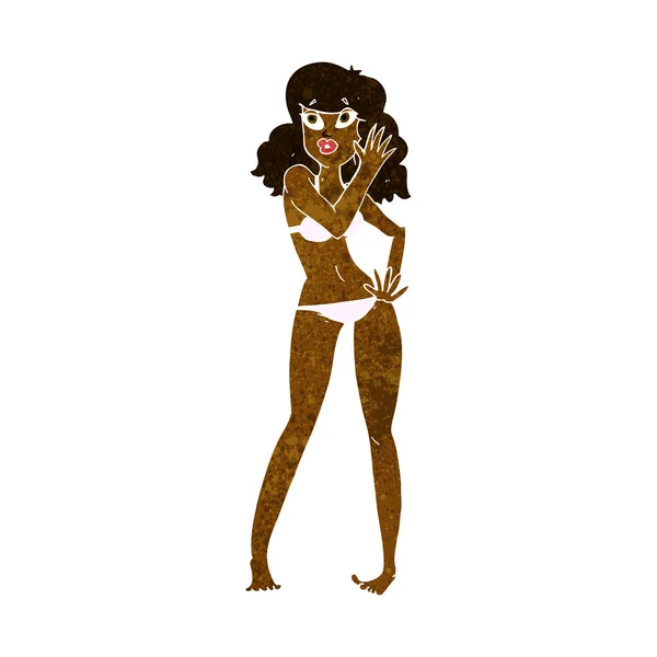 Cartoon pretty woman in bikini — Stock Vector