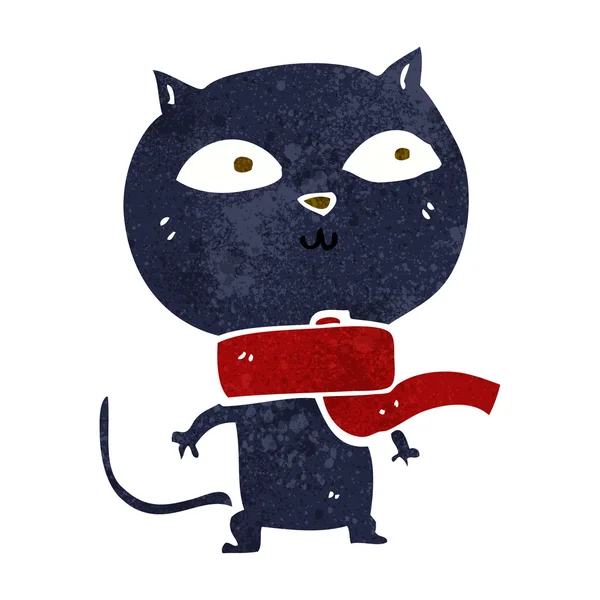Cartoon schwarze Katze mit Schal — Stockvektor