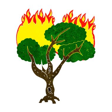 karikatür yanan ağaç