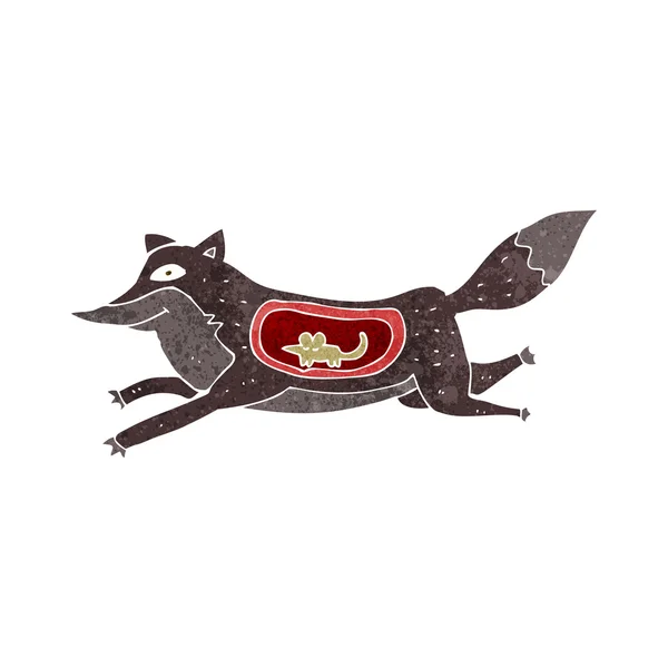 Cartoon wolf with mouse in belly — Stock Vector