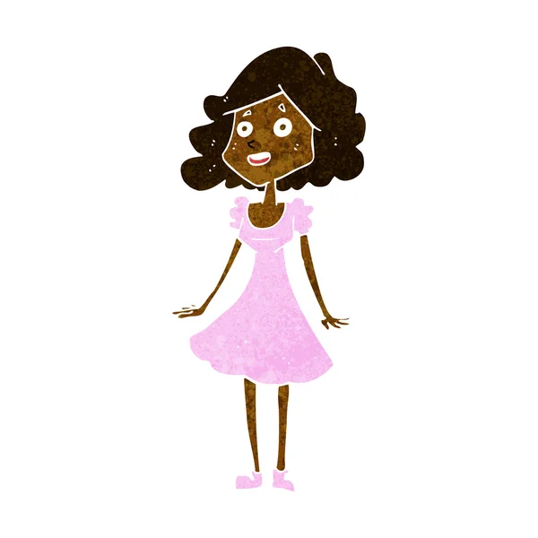 Dibujos animados mujer feliz en vestido — Vector de stock