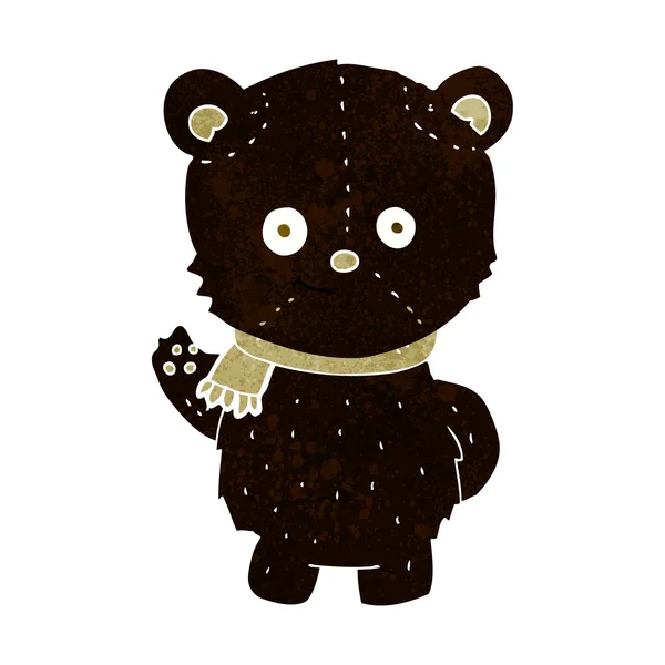 Милый мультяшный черный медведь машет — стоковый вектор