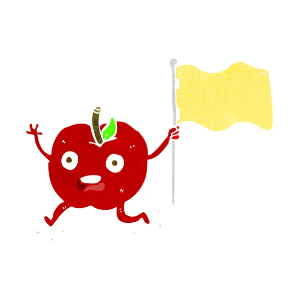 旗を持つ漫画面白いリンゴ — ストックベクタ