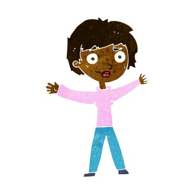 Çizgi film kadını kollarını sallıyor.