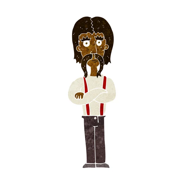 Dessin animé homme moustache longue avec les bras croisés — Image vectorielle