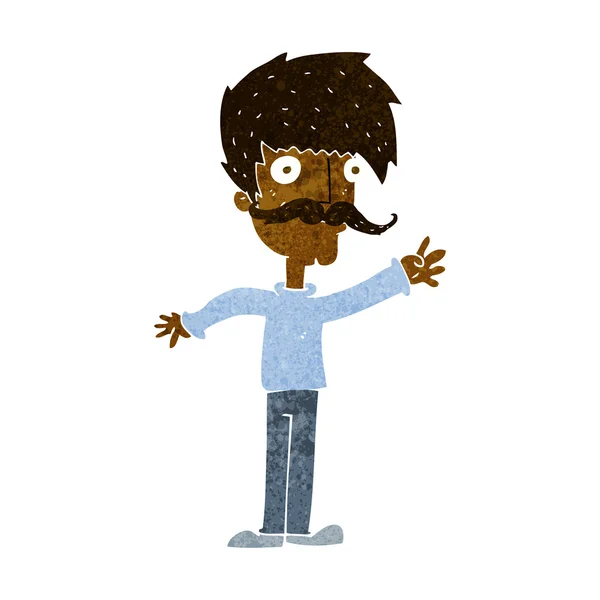 Cartoon waving mustache man — Stock Vector