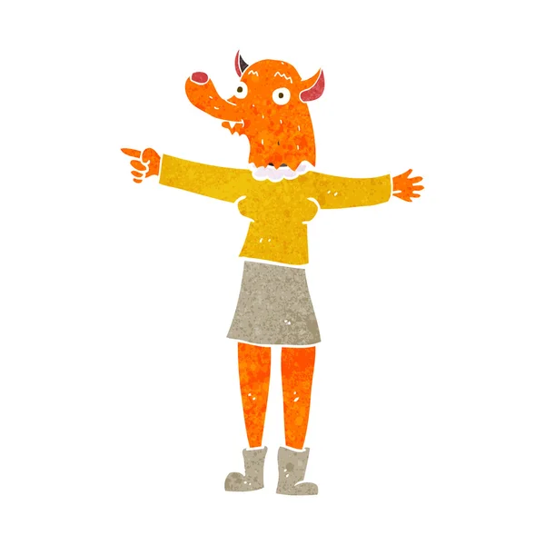Cartoon pointing fox woman — Stock Vector