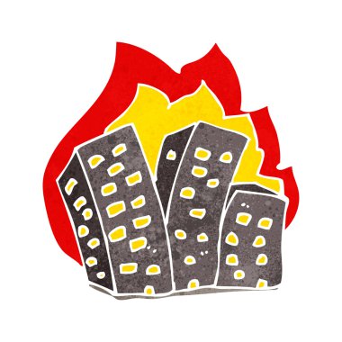 binaları yanan karikatür